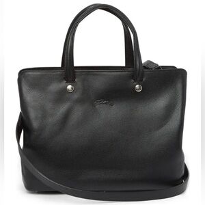 LONGCHAMP  Leather Satchel Double Handle Crossbody with Strap Black